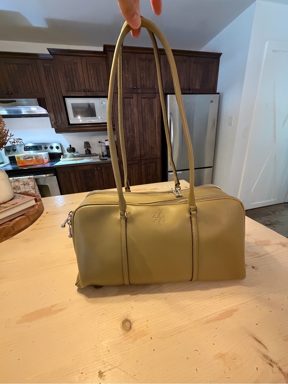 Tory Burch Marshmallow Satchel in Coconut Shell color